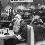 A Santa taking a "coffee break" during NYC Christmas season. December 1962.